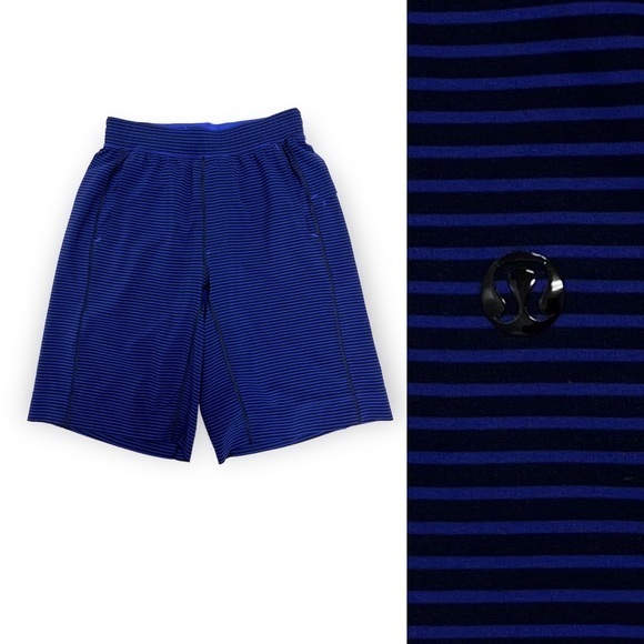 Lululemon Cobalt & Black Striped Shorts - Picture 1 of 9